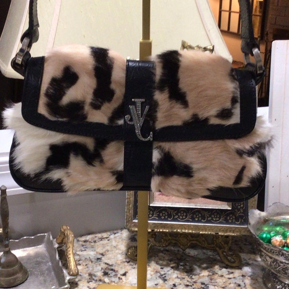 Versace Jeans Couture Faux Tiger Fur Shoulder Bag